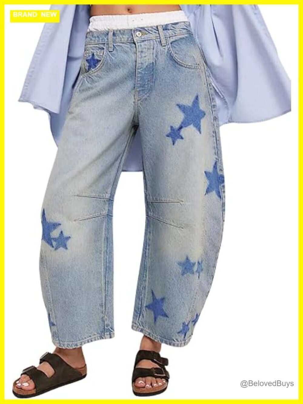 Women's Mid Rise Barrel Jeans Wide Leg Baggy Printed Loose Y2k Boyfriend Denim